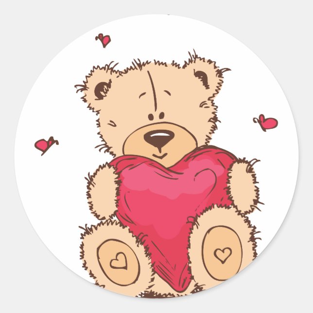 Pegatina Redonda Cute El día de San Valentín Teddy Bear (Anverso)