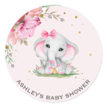 Cute Elefante Flores Rosadas Baby Shower