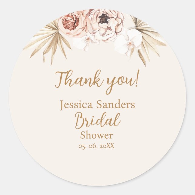 Pegatina Redonda Cute Elegant Flowers Boho Bridal Shower (Anverso)