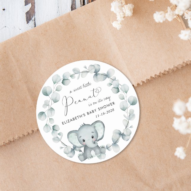 Pegatina Redonda Cute Elephant Baby Shower (Subido por el creador)