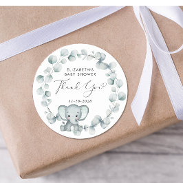Pegatina Redonda Cute Elephant Baby Shower Gracias
