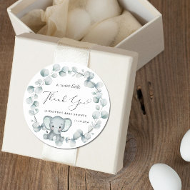 Pegatina Redonda Cute Elephant Baby Shower Gracias
