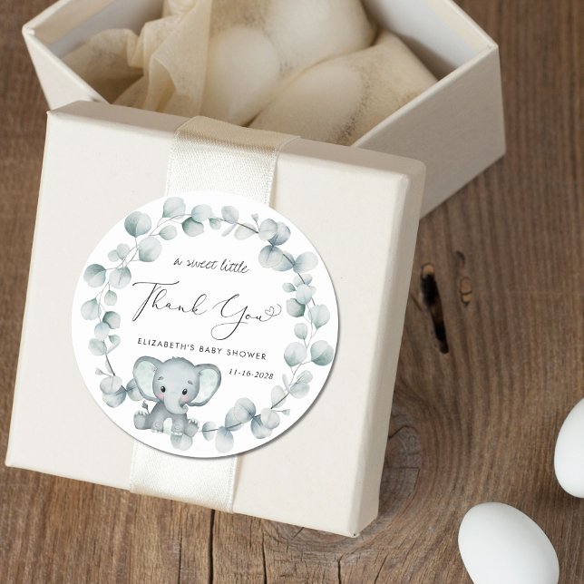 Pegatina Redonda Cute Elephant Baby Shower Gracias (Subido por el creador)