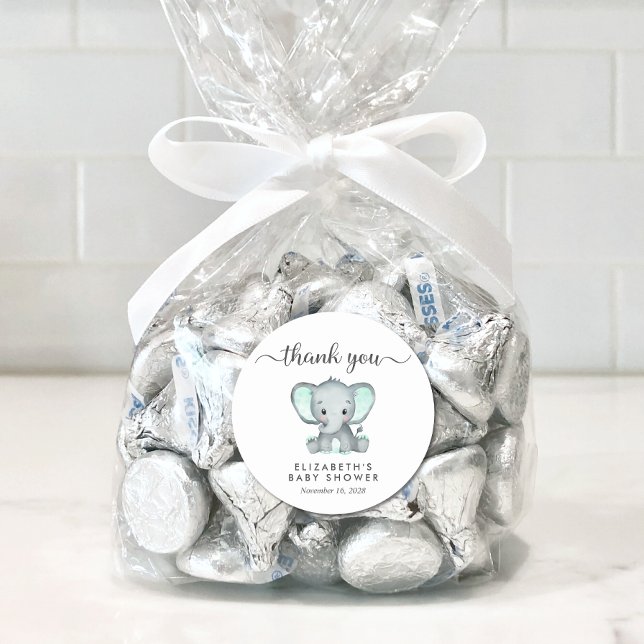Pegatina Redonda Cute Elephant Baby Shower Gracias (Subido por el creador)