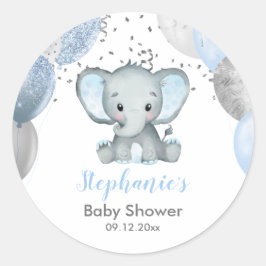Pegatina Redonda Cute Elephant Boy Balloons Baby Shower