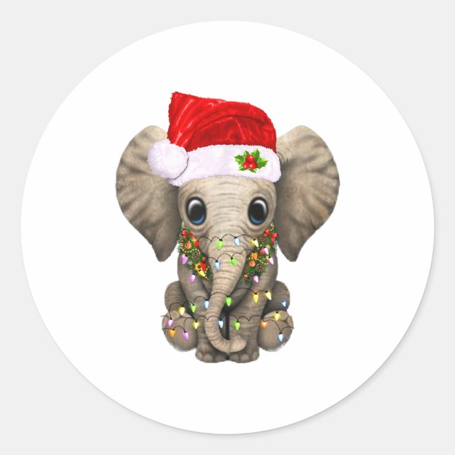 Pegatina Redonda Cute Elephant Christmas Light Funny Elephant Lover (Anverso)