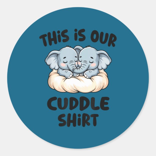 Pegatina Redonda Cute Elephant Couple This Is Our Cuddle  (Anverso)