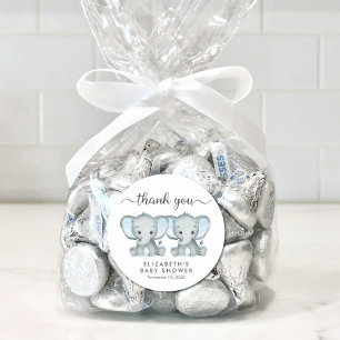 Pegatina Redonda Cute Elephant Twin Baby Boys Shower