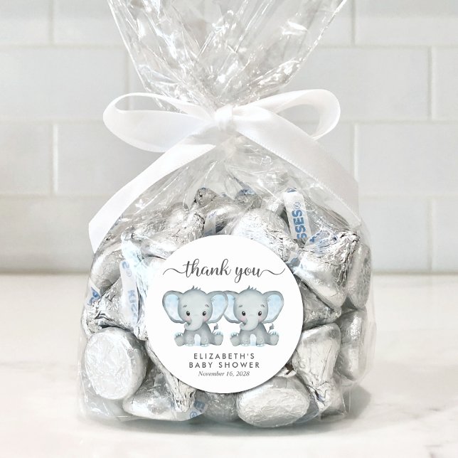 Pegatina Redonda Cute Elephant Twin Baby Boys Shower (Subido por el creador)
