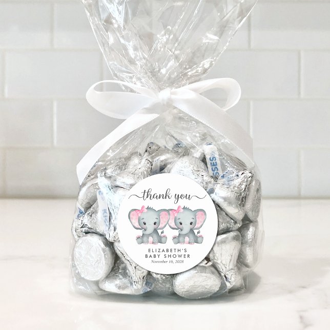 Pegatina Redonda Cute Elephant Twins Girls Shower (Subido por el creador)