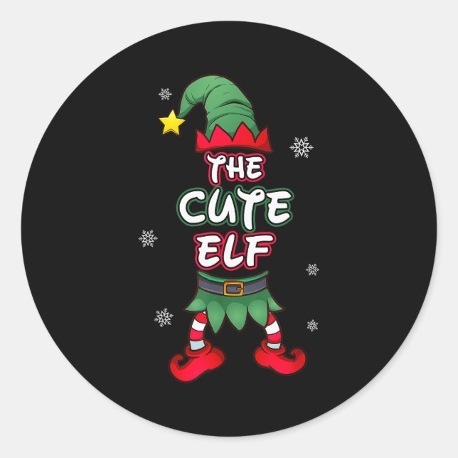 Pegatina Redonda Cute Elf Christmas Pajamas Pjs Matching Family Gro (Anverso)