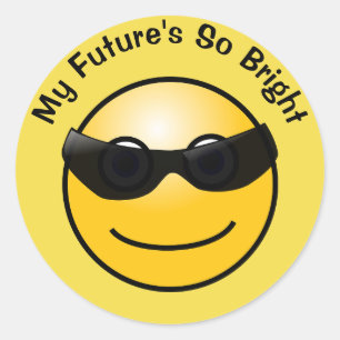 Pegatina Redonda Cute Emoji con Gafas de Sol Mi Futuro es Tan Brill