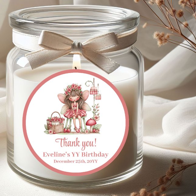 Pegatina Redonda Cute Fairy Blush Flowers Girl Birthday Party (Cute Fairy Blush Flowers Girl Birthday Party Stickers)