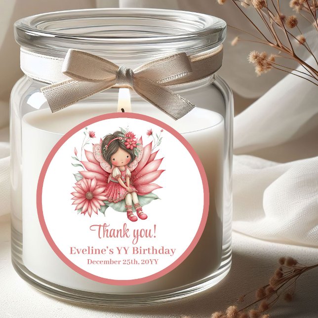 Pegatina Redonda Cute Fairy Magical Floral Girl Birthday Stickers (Cute Fairy Magical Floral Girl Birthday Stickers)