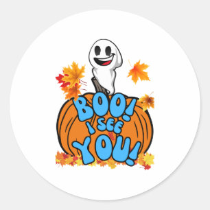 Pegatina Redonda ¡Cute Fall Halloween Fantasma Boo! ¡Te veo! Pegati