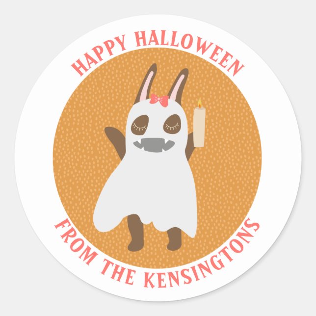 Pegatina Redonda Cute fantasma Girly Bunny Feliz Halloween (Anverso)