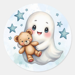 Pegatina Redonda Cute Fantasma Halloween Tema Boys Baby Shower
