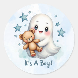 Pegatina Redonda Cute Fantasma Halloween Tema Boys Baby Shower