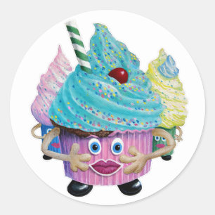 Pegatina Redonda Cute Fantasy Creatur Cupcakes Illustrated