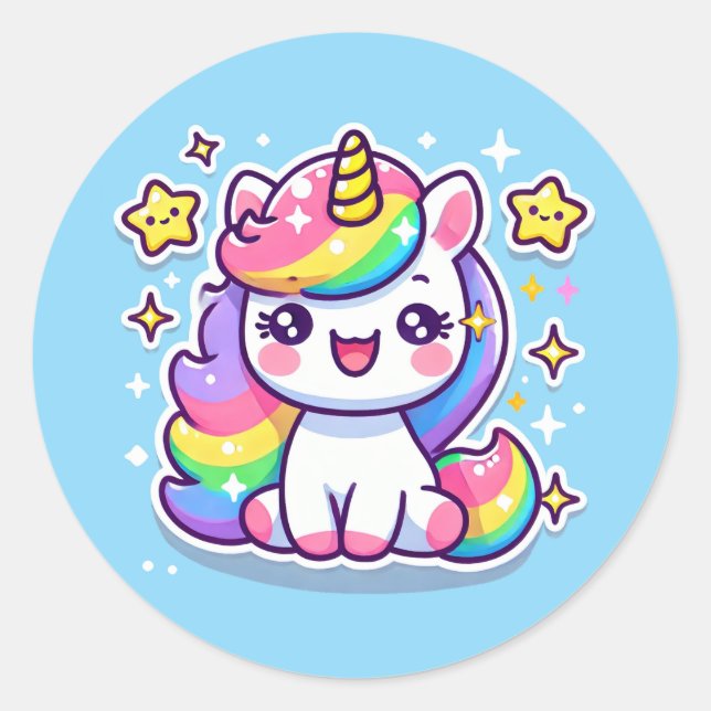 Pegatina Redonda Cute Fantasy Unicorn (Anverso)
