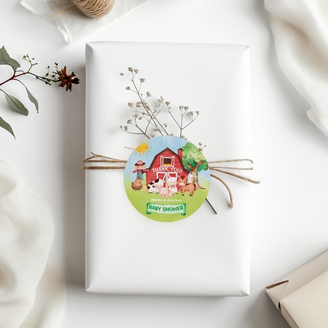 Pegatina Redonda Cute Farm Animals Baby Shower Gracias (Subido por el creador)