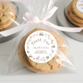 Pegatina Redonda Cute Farm Animals Boho Baby Shower Gracias