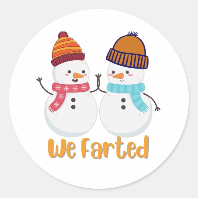 Pegatina Redonda Cute Farting Snowmen (Anverso)