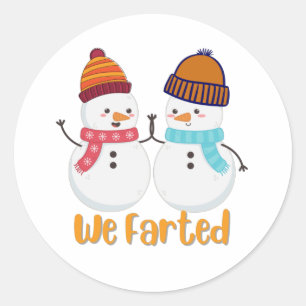 Pegatina Redonda Cute Farting Snowmen