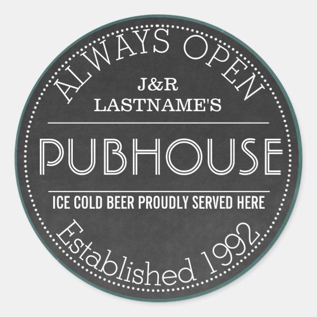 Pegatina Redonda Cute Faux Chalkboard Rótulo de pub Pareja Personal (Anverso)