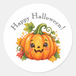 Pegatina Redonda Cute Feliz Halloween Calabaza Sticker Caprichoso
