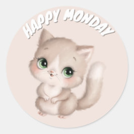 PEGATINA REDONDA CUTE FELIZ LUNES CAT