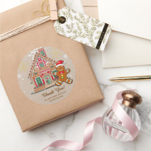 Pegatina Redonda Cute Festiva Gingerbread House Baby Shower