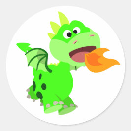 Pegatina Redonda Cute Fire-Spitting Cartoon Dragon Sticker