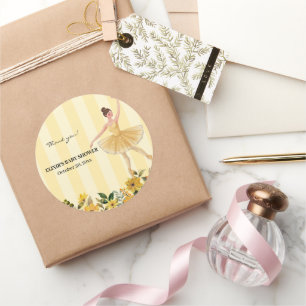Pegatina Redonda Cute Floral Amarillo Ballerina Ribbon Baby Shower
