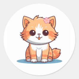 Pegatina Redonda Cute Floral Cat Sticker – Pastel Aesthetic Kitten 