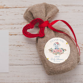 Pegatina Redonda Cute Floral Elephant Gracias Baby Shower