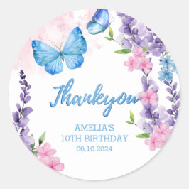 Pegatina Redonda Cute Floral flutter sobre mariposas Cumpleaños