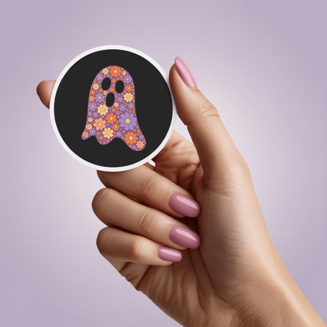 Pegatina Redonda Cute Floral Ghost Boo Sticker Halloween (Subido por el creador)