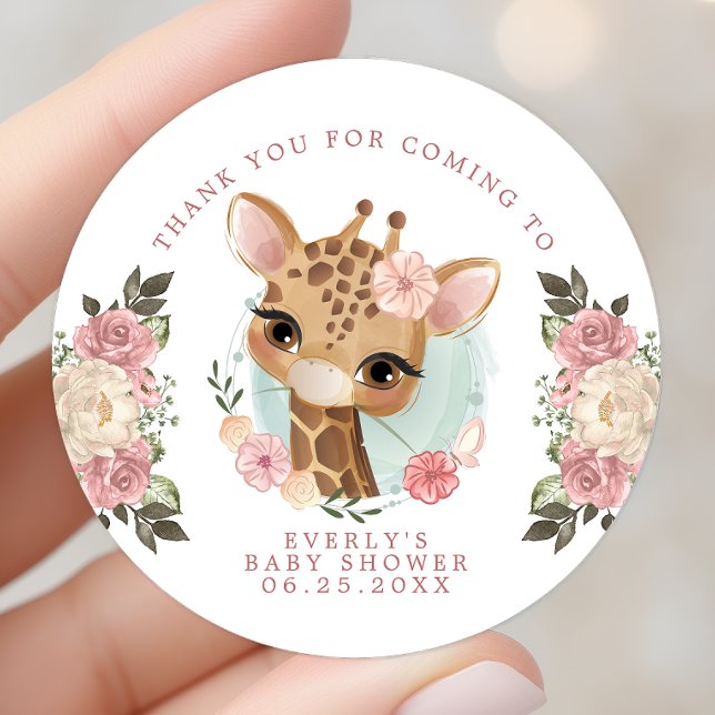Pegatina Redonda Cute Floral Giraffe Chica Baby Shower Gracias (Subido por el creador)