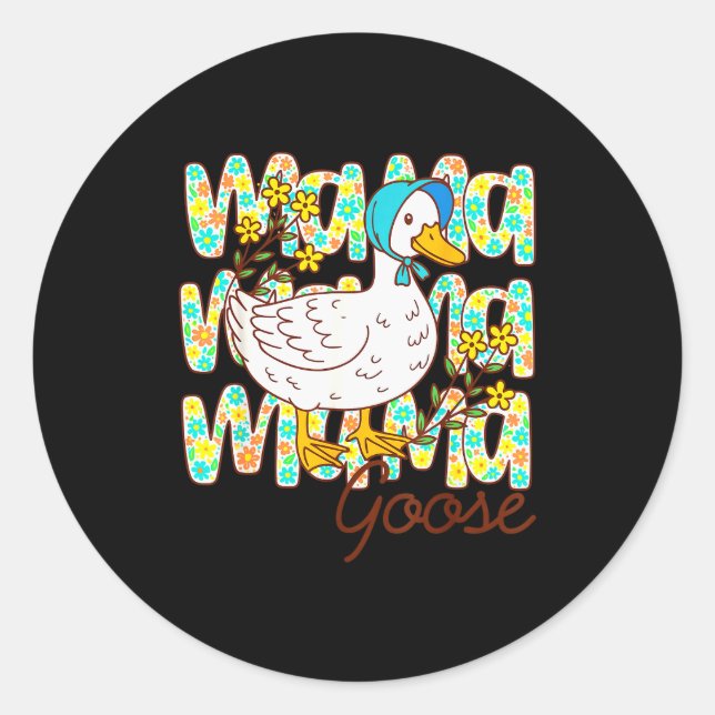Pegatina Redonda Cute Floral Mama Goose Coquette Mother's Day Silly (Anverso)