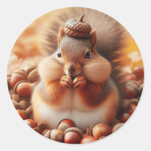 Pegatina Redonda Cute Fluffy Squirrel
