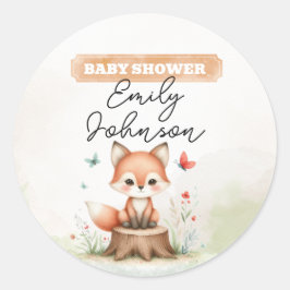 Pegatina Redonda Cute fox baby shower 