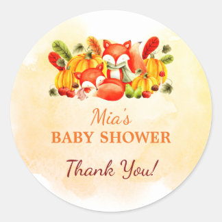 Pegatina Redonda Cute Fox Fall Otoño Baby Shower Classic Round Sti