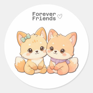 Pegatina Redonda Cute Fox Forever Friends – Friendship Sticker