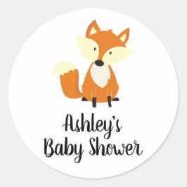 Pegatina Redonda Cute Fox Woodland Baby Shower