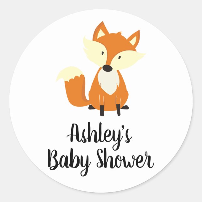 Pegatina Redonda Cute Fox Woodland Baby Shower (Anverso)