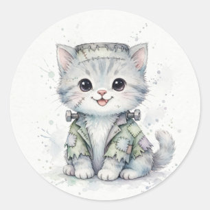 Pegatina Redonda Cute Frankenstein gatito Halloween