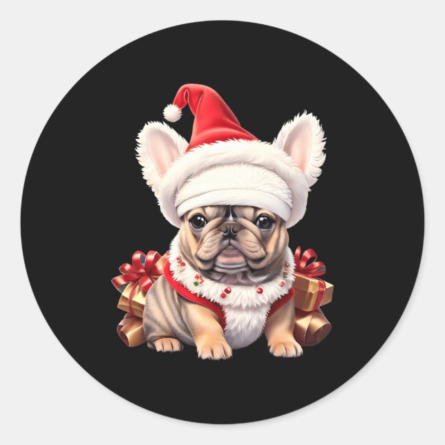 Pegatina Redonda Cute French Bulldog Santa Hat Merry Christmas T Sh (Anverso)
