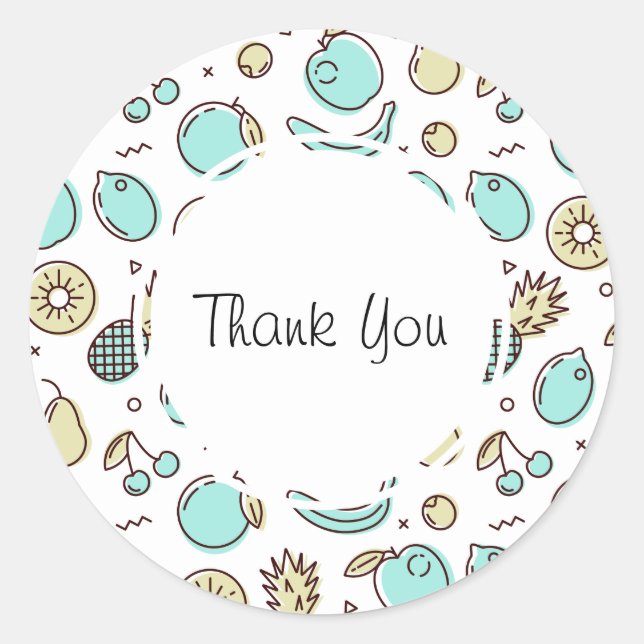 Pegatina Redonda Cute Fruit Pattern Summery Themed Gracias (Anverso)