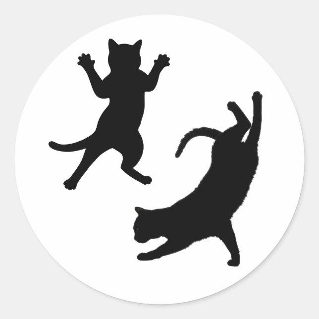 Pegatina Redonda Cute Funny Cat Silhouette (Anverso)